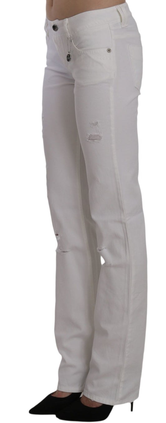 White Cotton Slim Fit Straight Jeans Pants