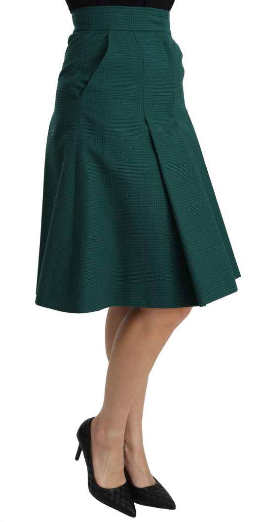 Green Pleated A-line High Waist Cotton Skirt