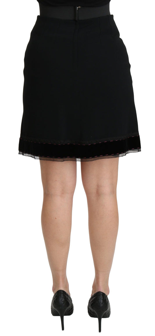 Black A-line High Waist Mini Viscose Skirt