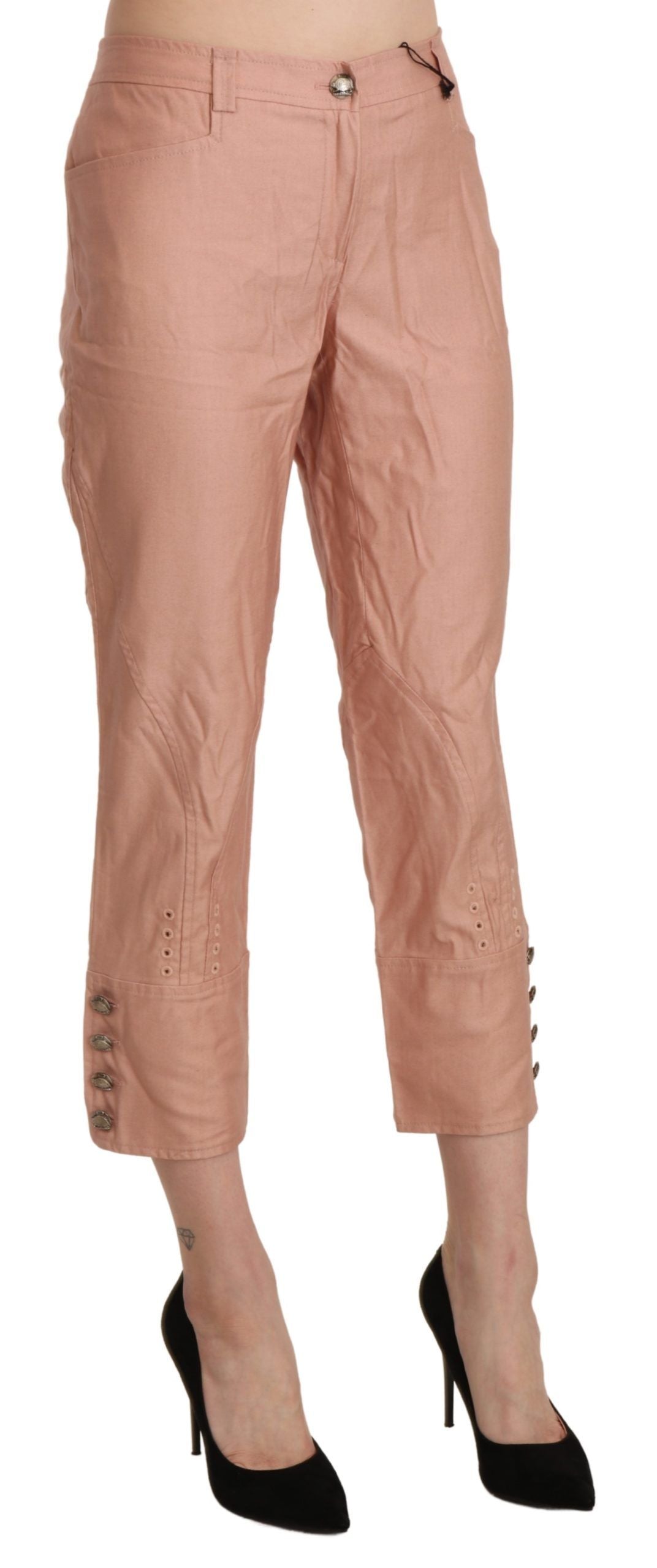 Cotton Pink High Waist Cropped Trouser Pants