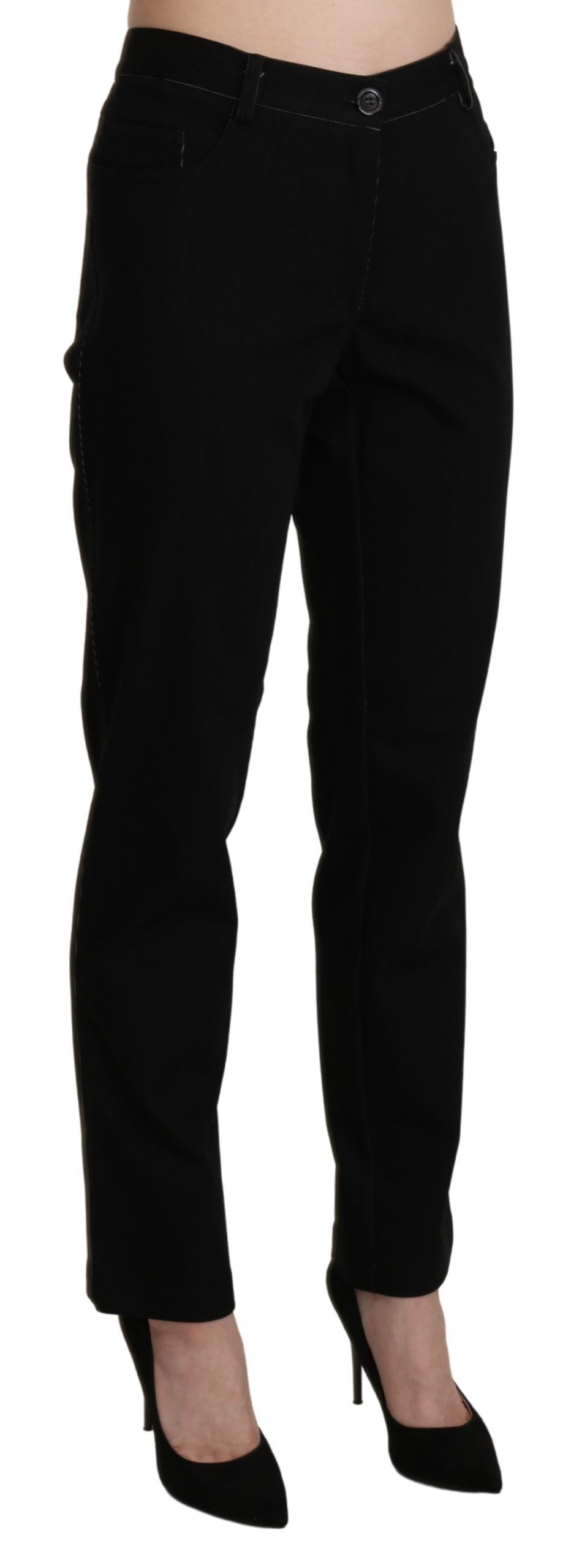Black High Waist Straight Casual Trouser Pant
