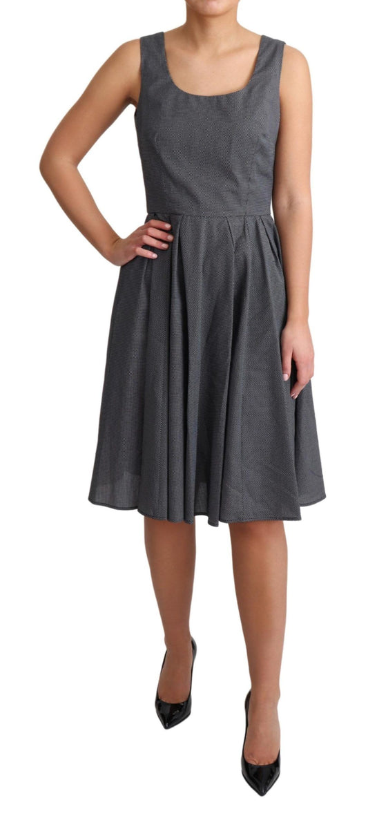 Black Polka Dotted Cotton A-Line Dress