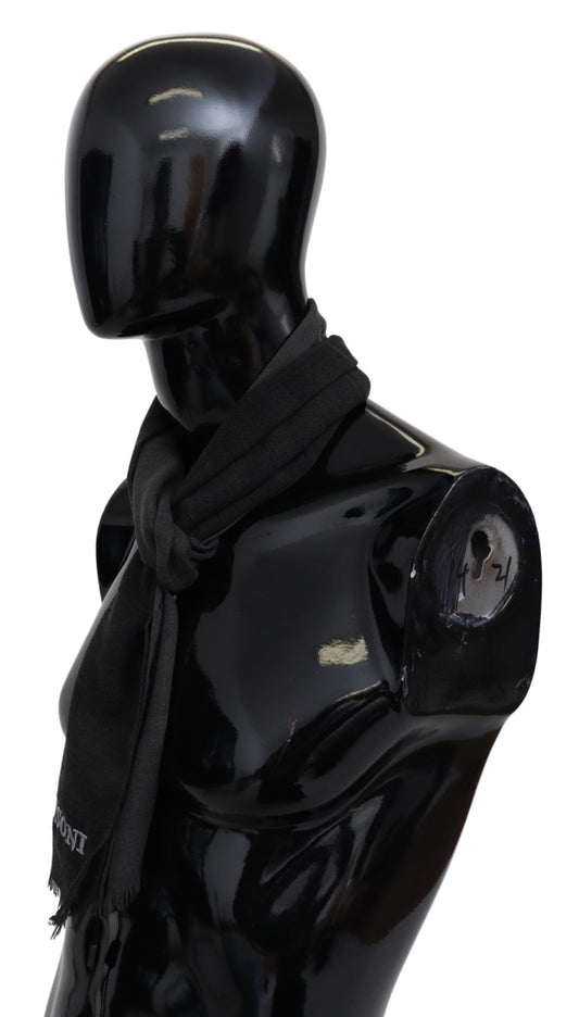 Gray Wool Unisex Neck Wrap Shawl Fringes Logo Scarf