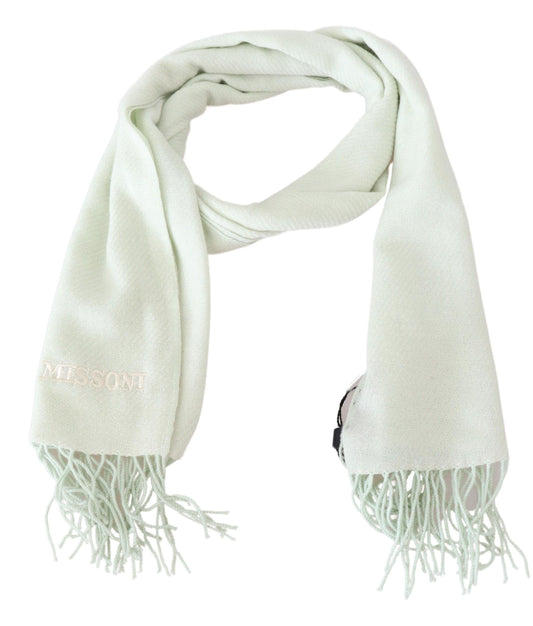 Light Green Pattern Cashmere Unisex Wrap Fringes Scarf