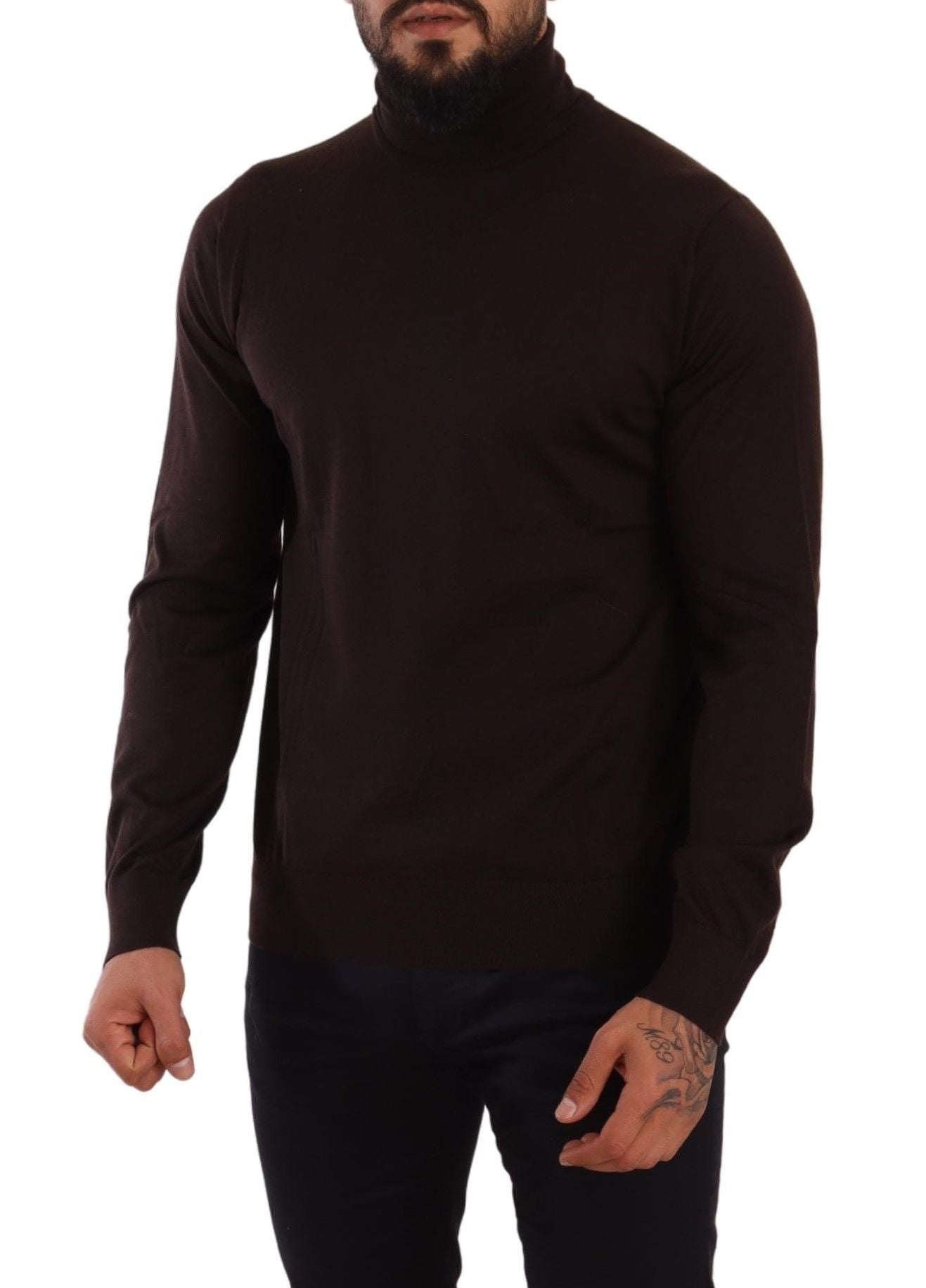 Brown Cashmere Turtleneck Pullover Sweater