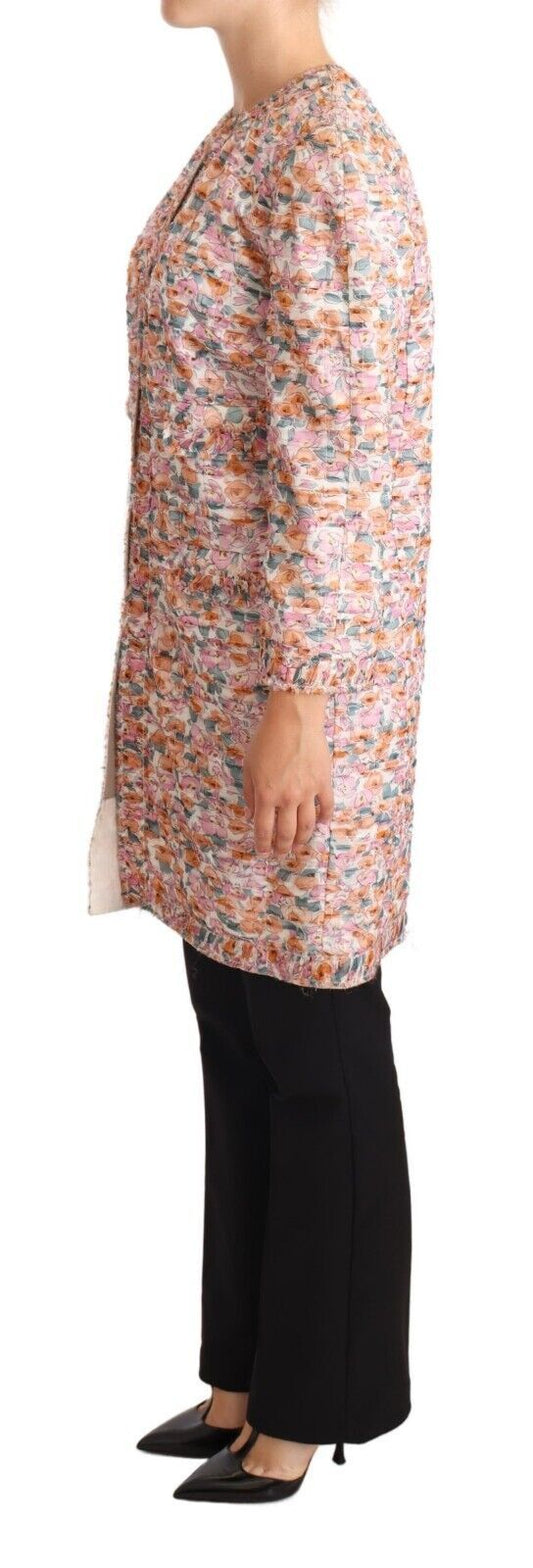 Multicolor Floral Print Silk Trench Coat Jacket