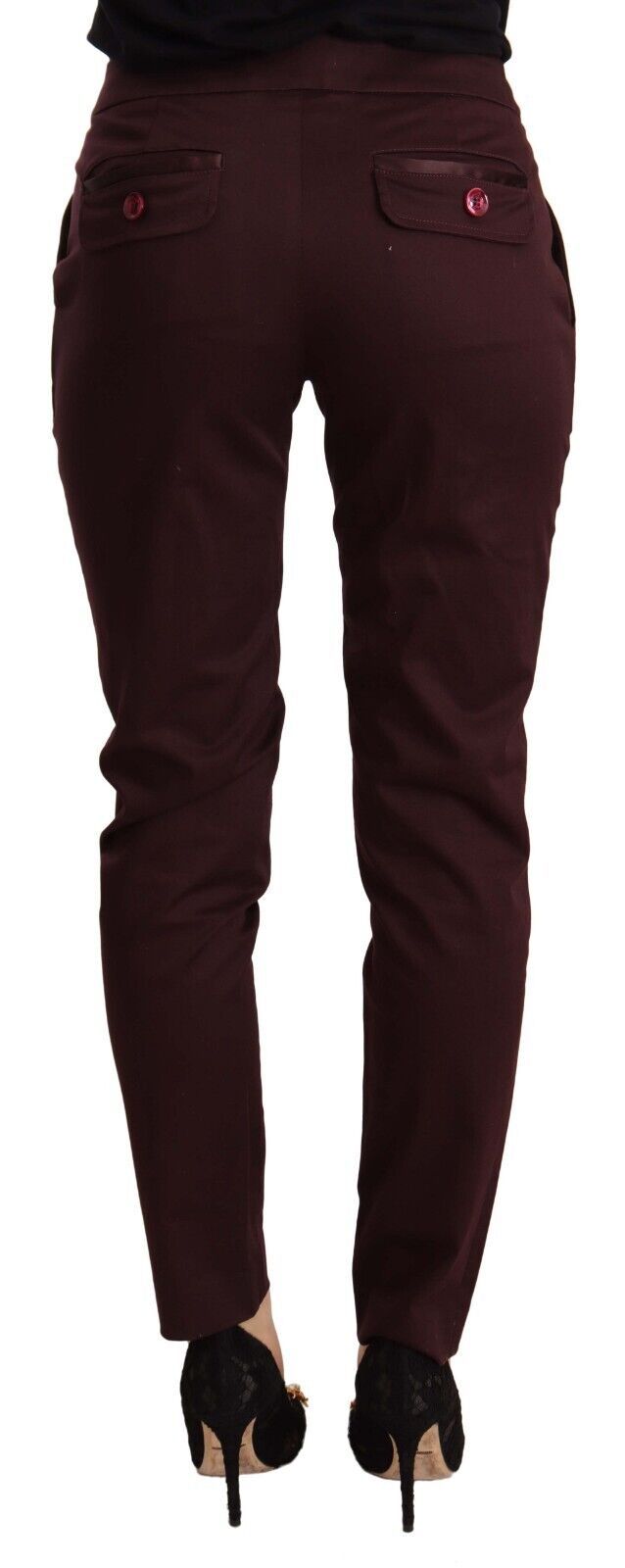 Maroon Mid Waist Skinny Women Trouser Pants