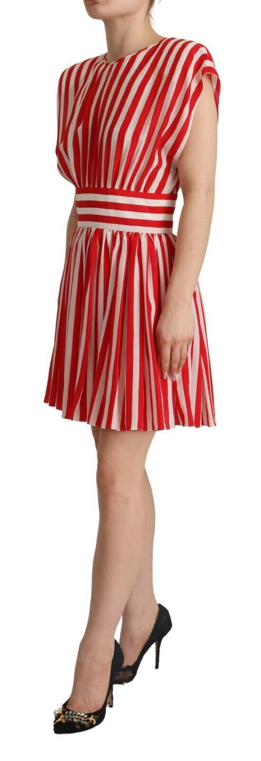 Red White Stripes Silk Mini A-line Dress
