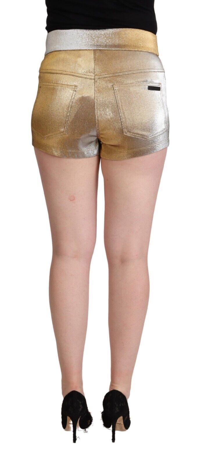 Metallic Gold Cotton Mid Waist Hot Pants Shorts