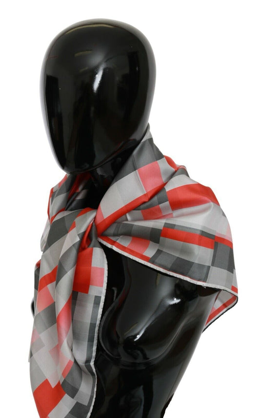 Gray Red Silk Shawl Foulard Wrap Scarf