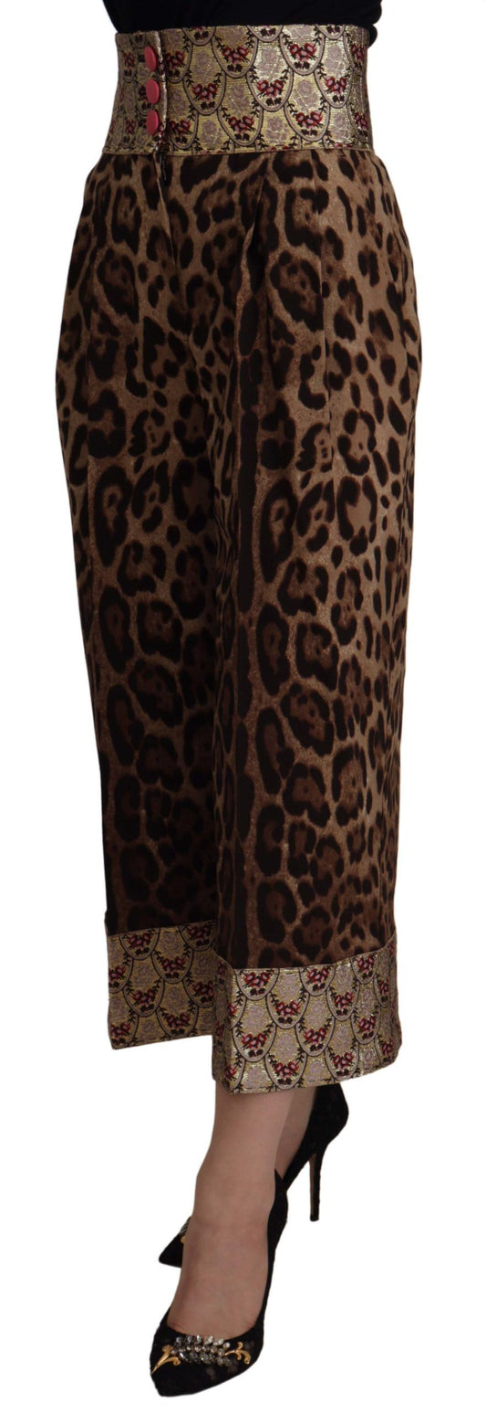 Brown Leopard Gold Jacquard High Waist Pants