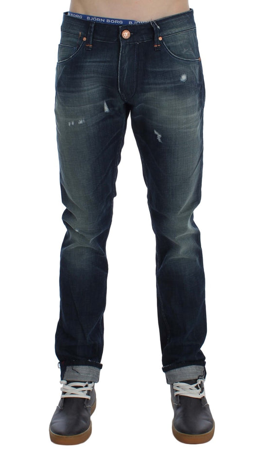 Blue Wash Cotton Denim Slim Fit Jeans