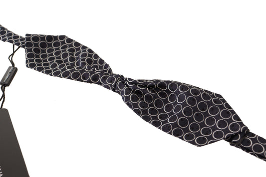 Black White Round 100% Silk Neck Papillon Tie