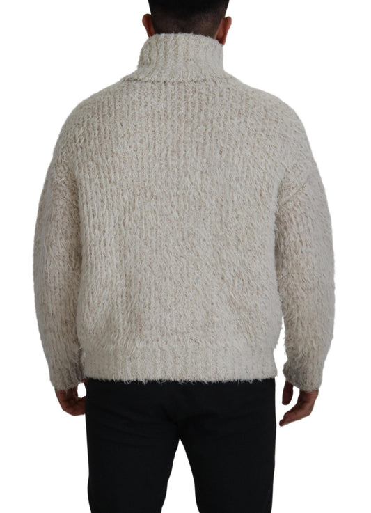 Cream Wool Knit Turtleneck Pullover Sweater