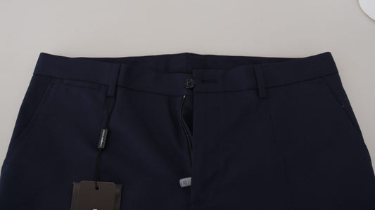 Blue Linen Cotton Slim Trousers Chinos Pants