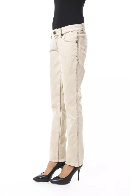 Beige Cotton Women Jean