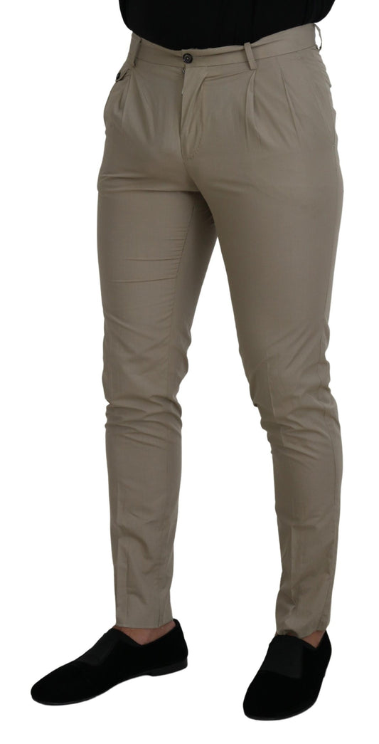 Beige Cotton Slim Fit Men Pants