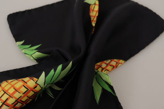 Black Pineapple Printed Square Handkerchief Scarf