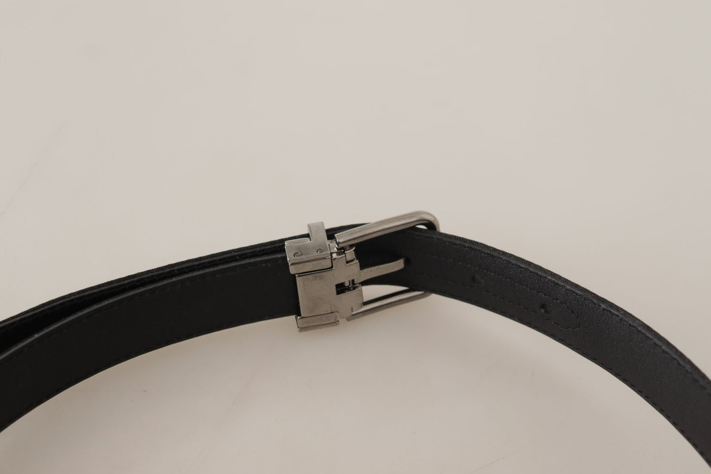 Black Canvas Leather Silver Tone Metal Buckle Belt