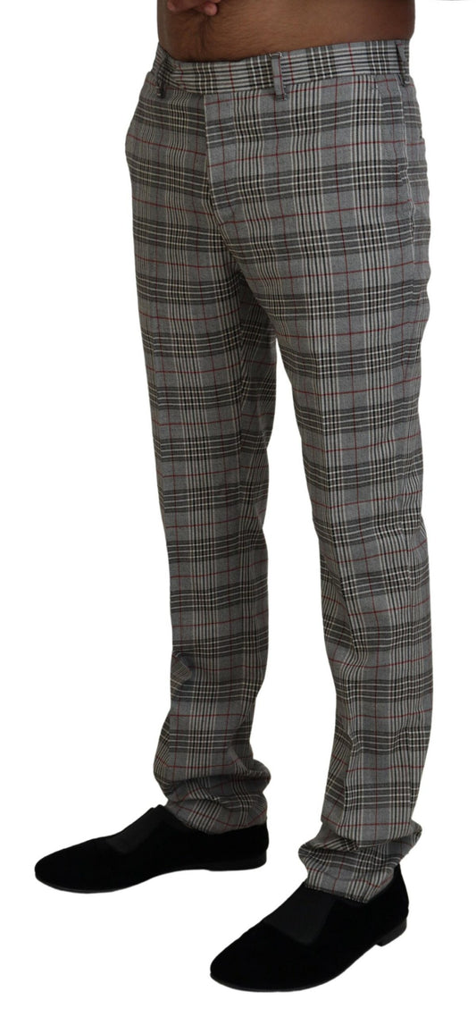 Gray Checkered Skinny Men Pants