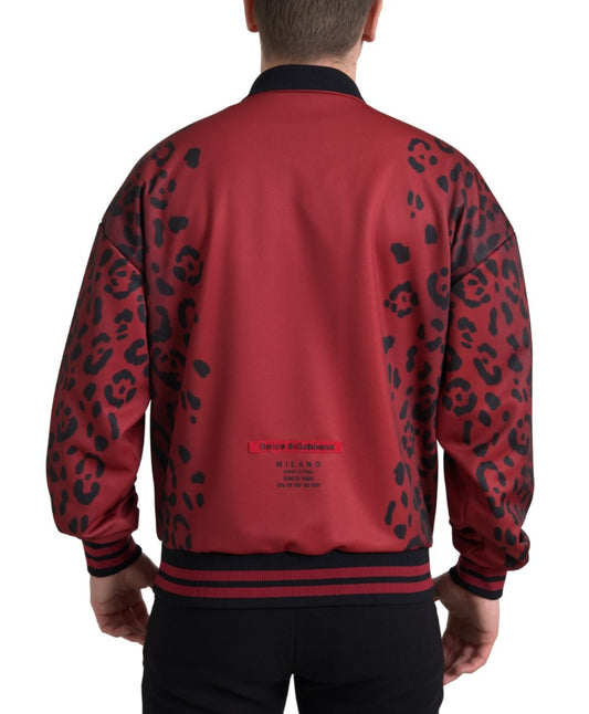 Red Leopard Polyester Bomber Full Zip Jacket
