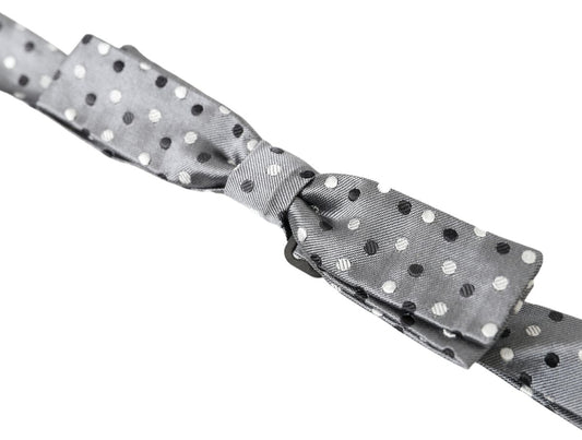 Gray Polka Dot Silk Adjustable Men Neck Papillon Bow Tie