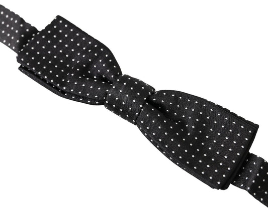 Black Polka Dot Silk Adjustable Men Neck Papillon Bow Tie