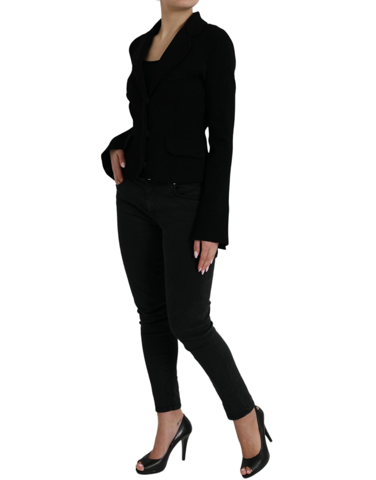 Black Viscose Single Breasted Blazer Jacket