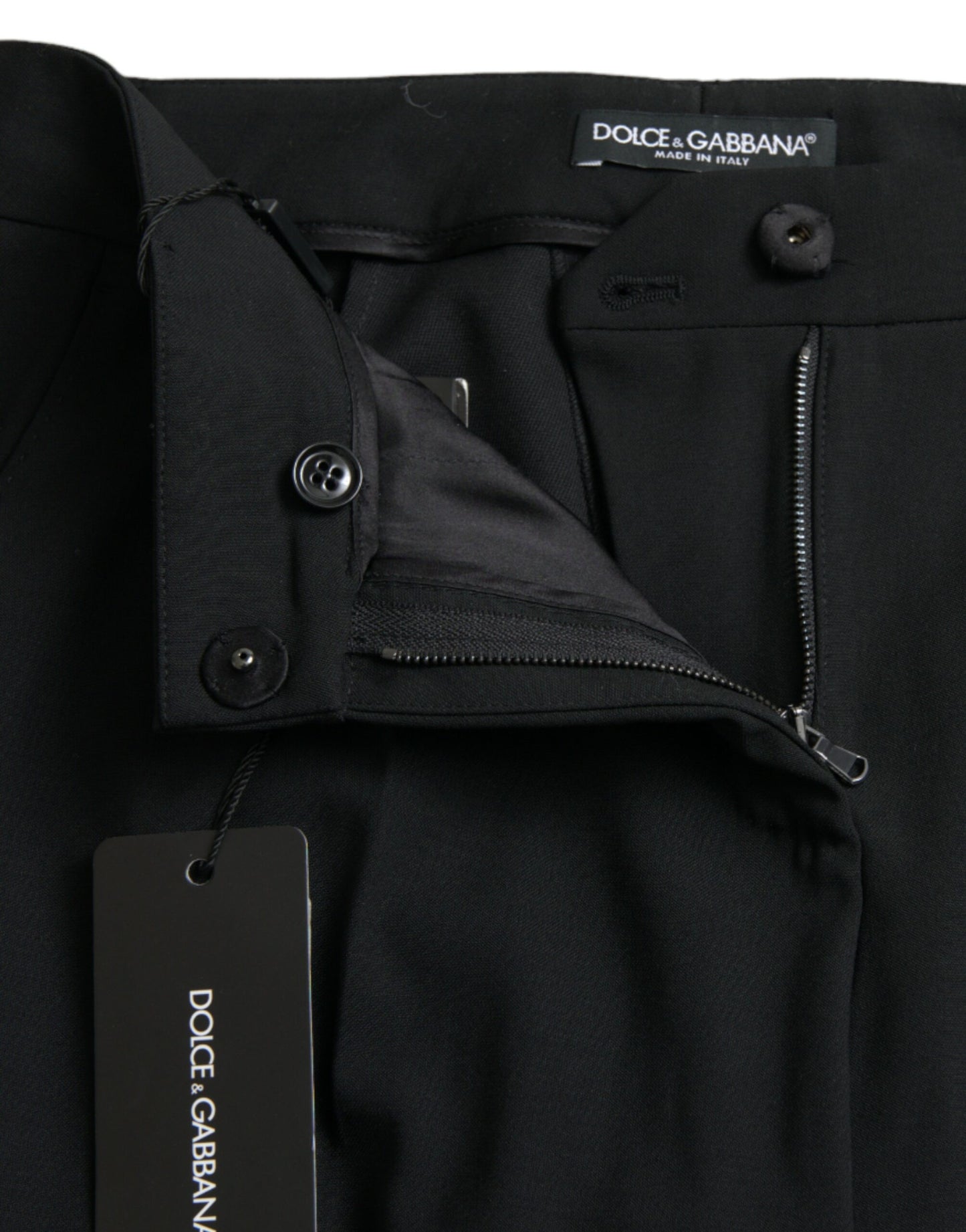 Black Wool Mid Waist Tapered Pants