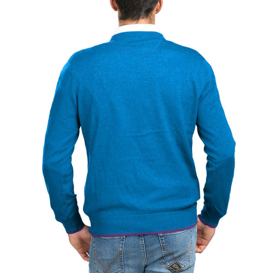 Blue Cotton Men Sweater