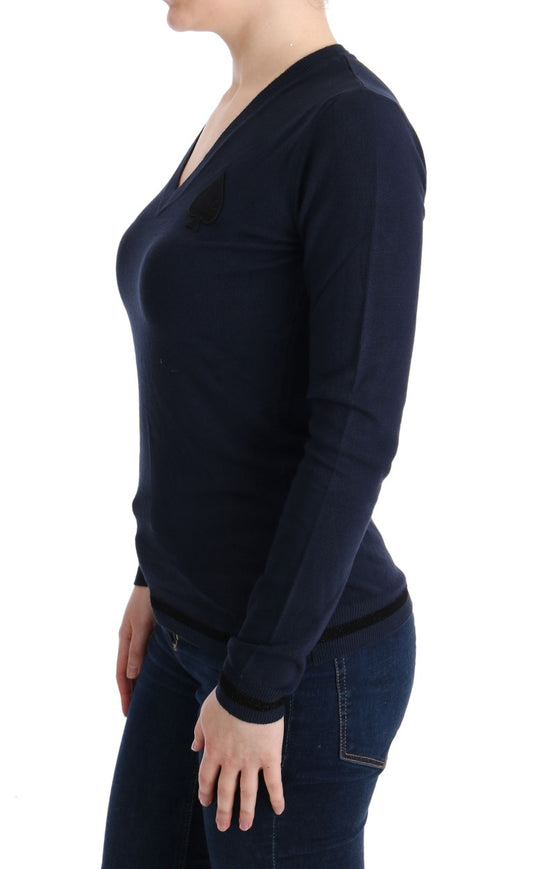 Blue V-neck Viscose Sweater