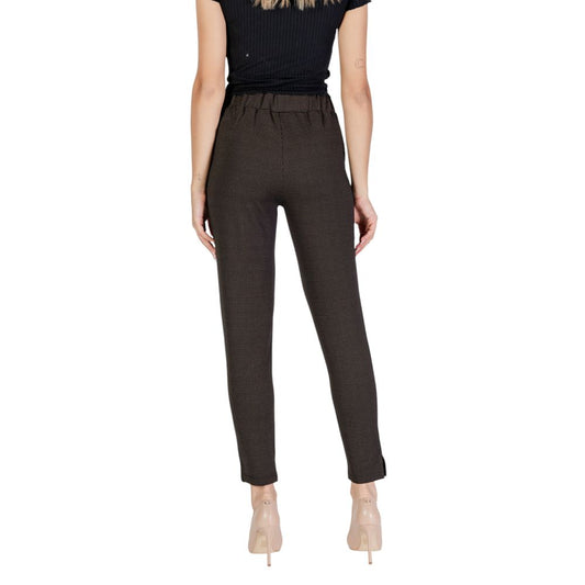 Brown Polyester Casual Pants