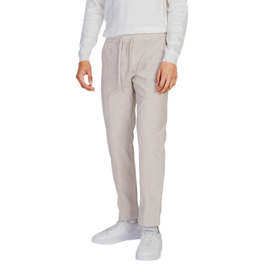 Beige Polyester Casual Pants