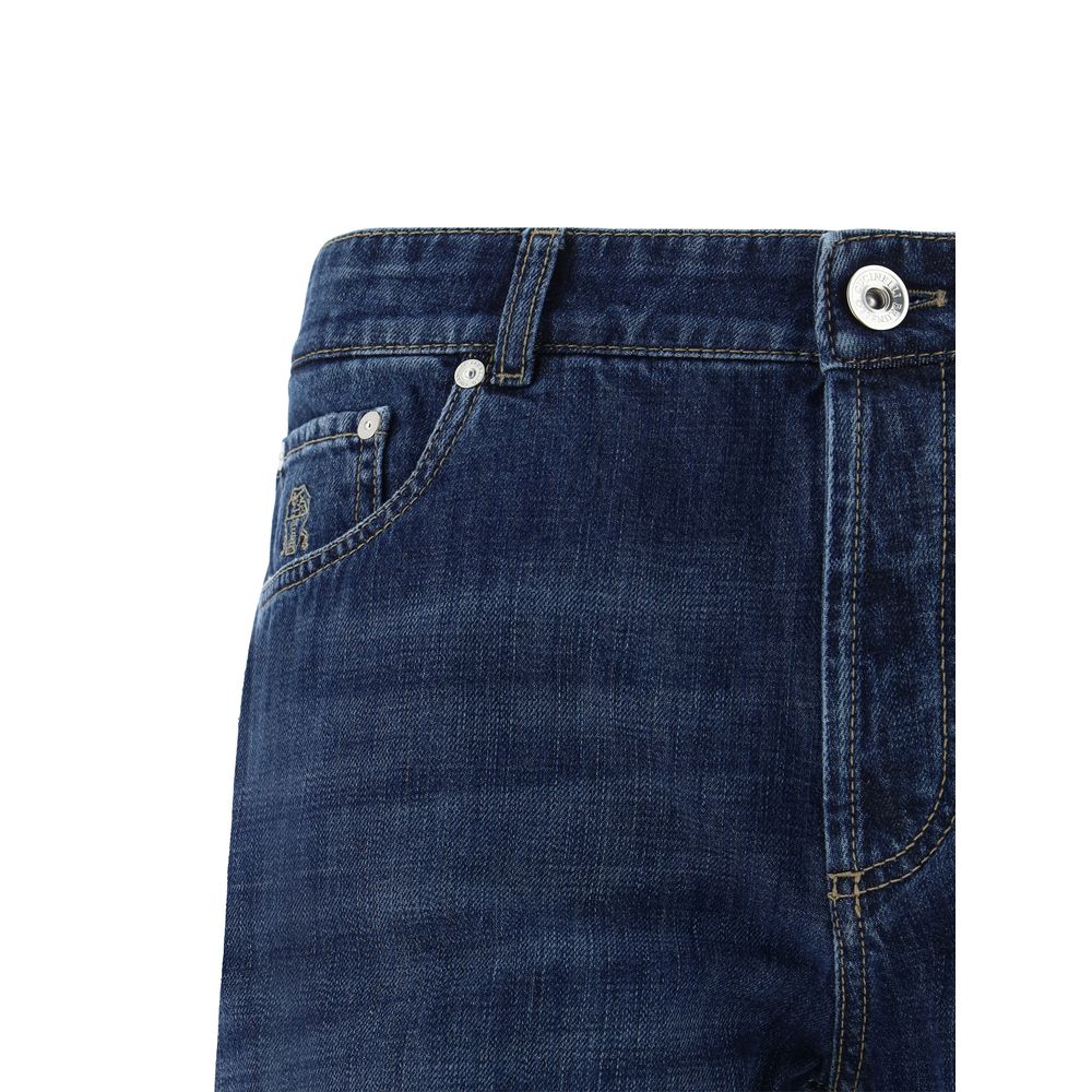 Blue Cotton Straight-Leg Jeans