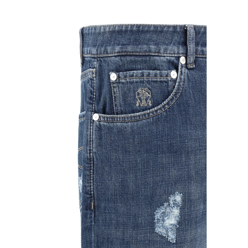 Blue Cotton Straight-Leg Jeans