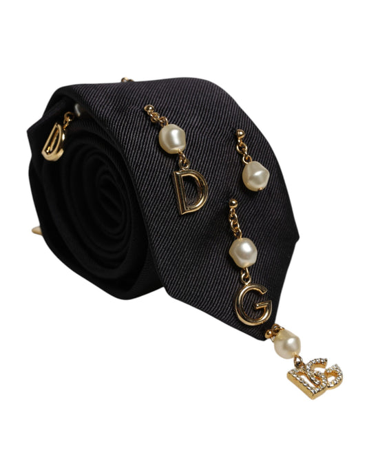 Black Logo Embellished Adjustable Necktie Tie