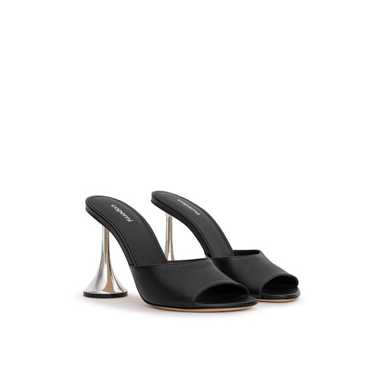 Black Leather Stiletto Heel Sandals