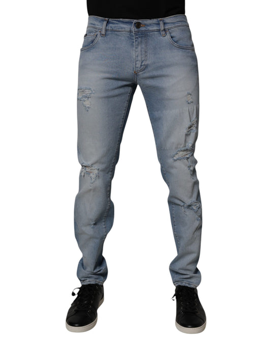 Blue Tattered Cotton Skinny Men Denim Jeans