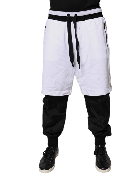 Black White Cotton Layered Sweatpants Pants