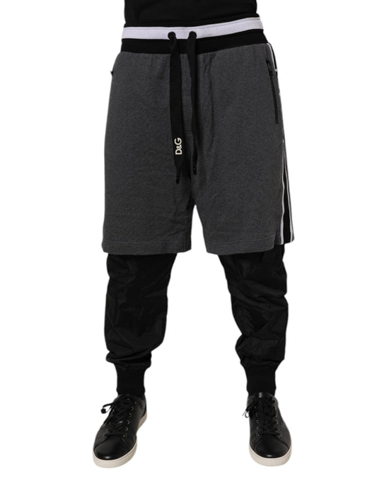 Black Gray Cotton Layered Men Sweatpants Pants