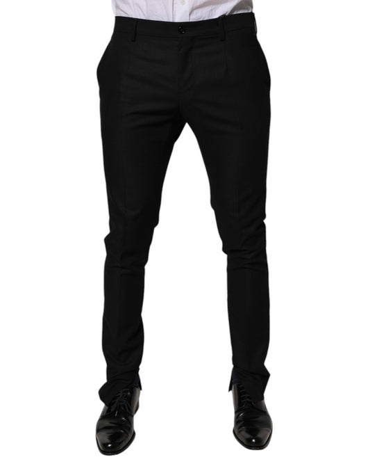 Black Virgin Wool MenSkinny Dress Formal Pants