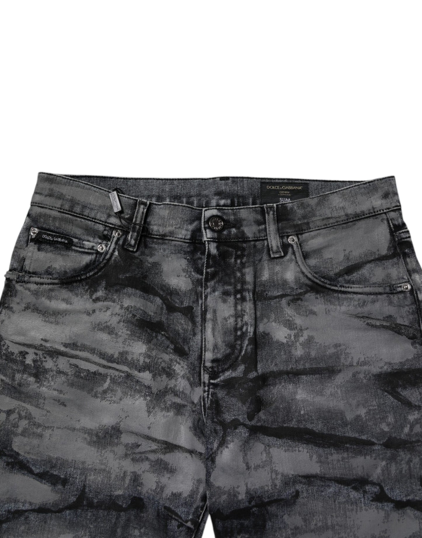 Gray Tie Dye Cotton Skinny Men Denim Jeans