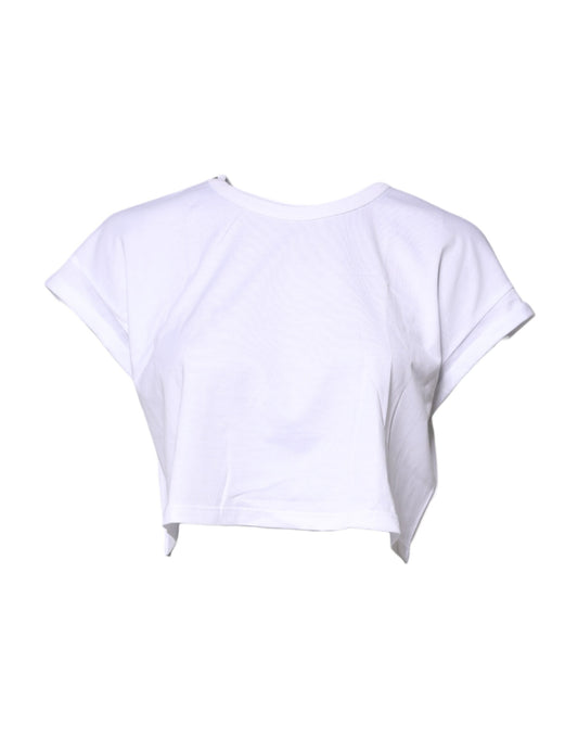 White Cotton Crew Neck Cropped T-shirt Top