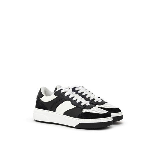 Black And White Leather Athletic Sneakers