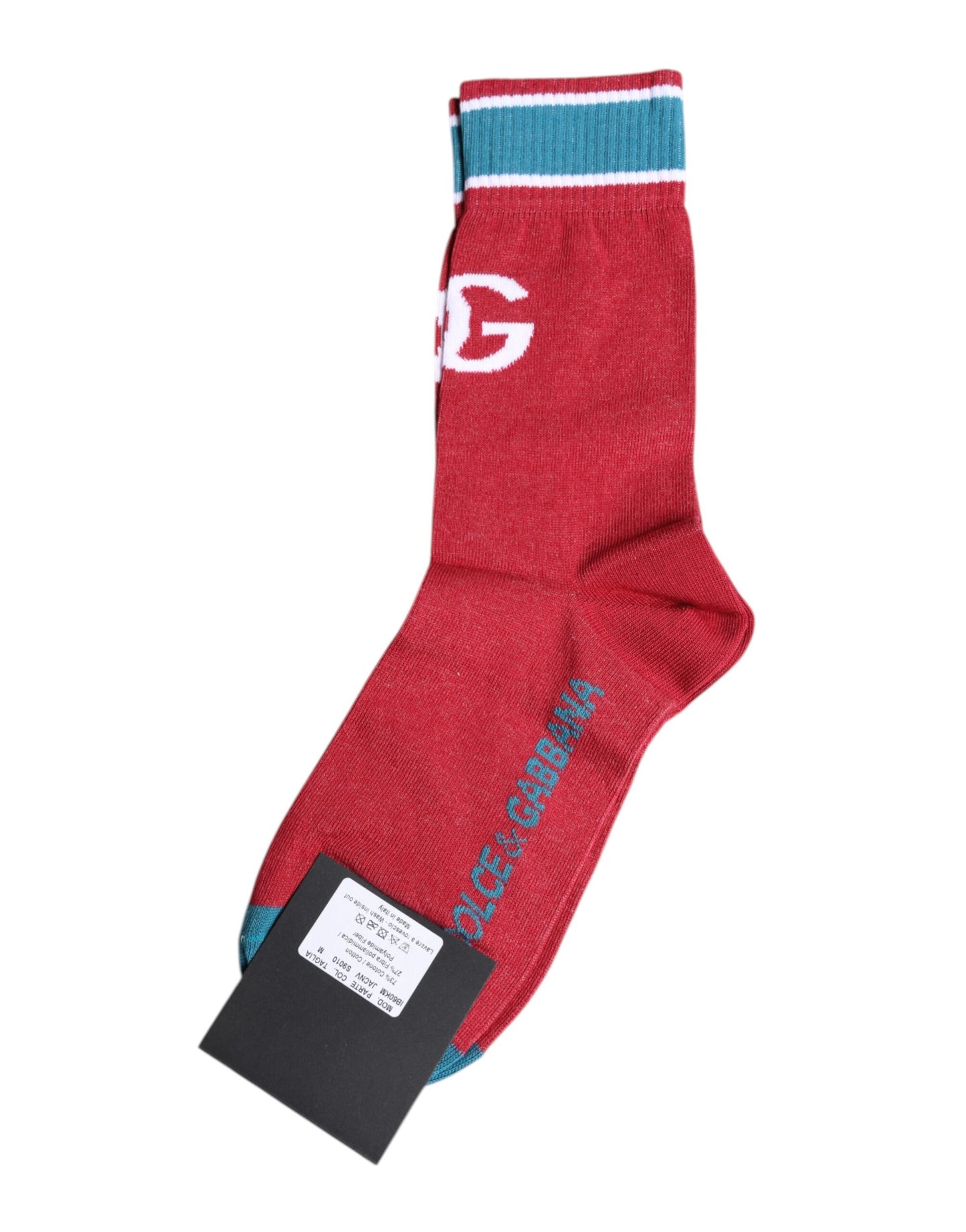 Red Cotton DG Logo Print Mid Calf Socks