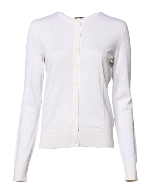White Cashmere Crew Neck Top Cardigan Sweater
