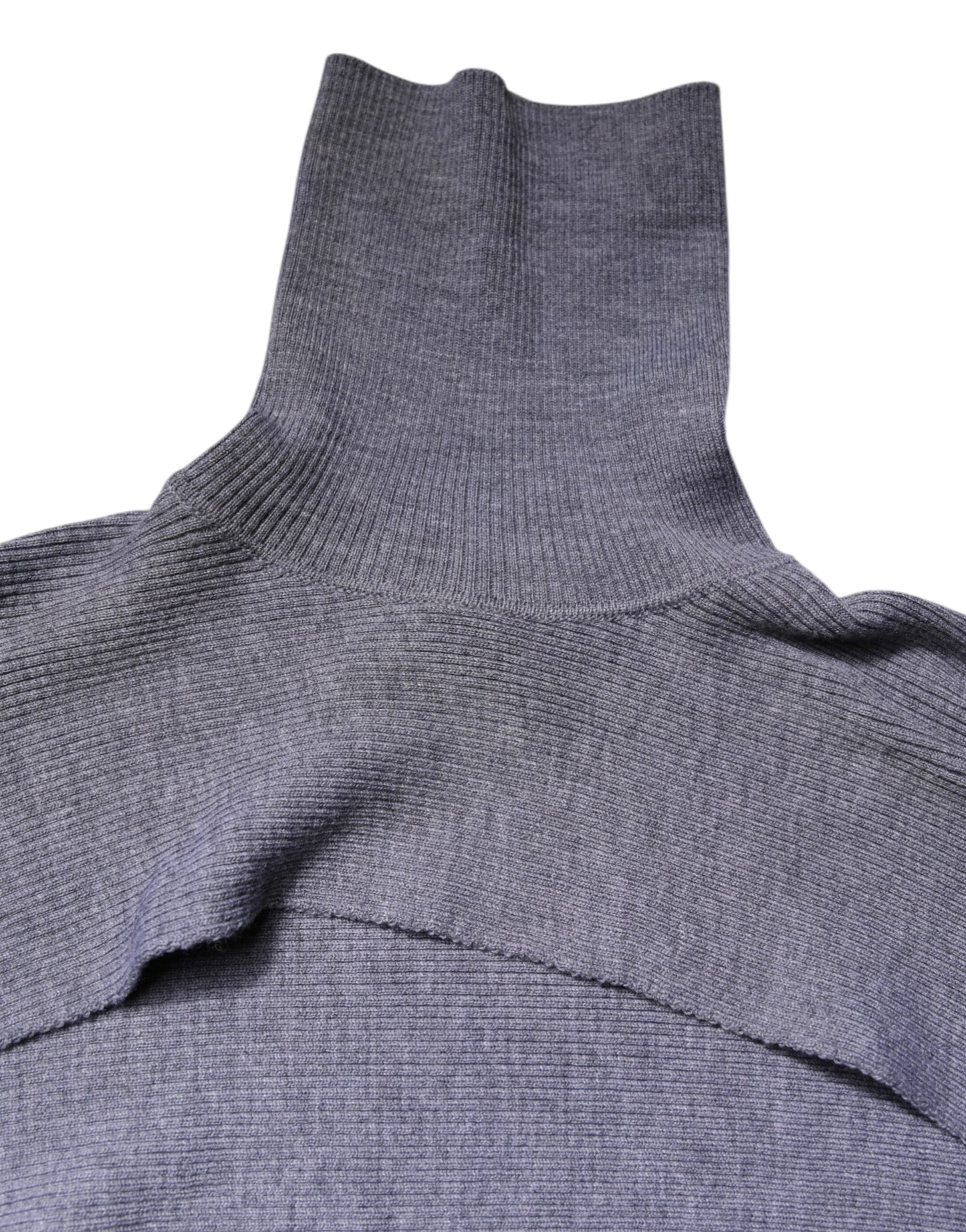 Gray Wool Knit Turtleneck Cropped Top Sweater