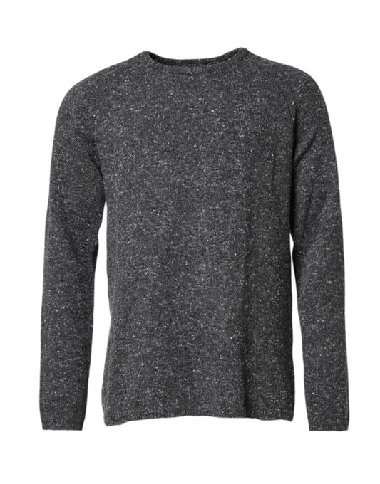 Gray Wool Knitted Round Neck Pullover Sweater