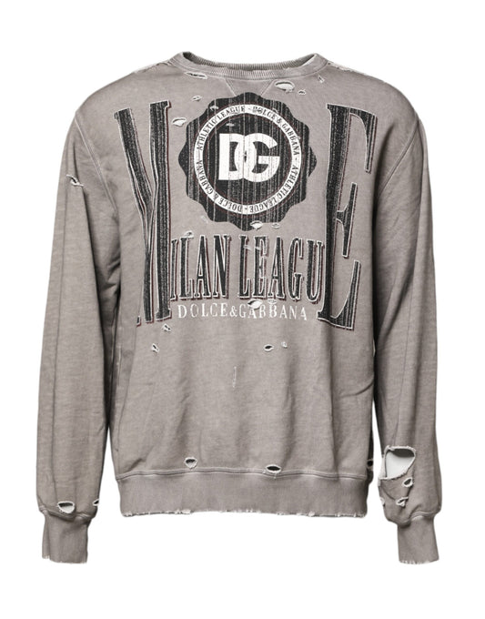 Gray Logo Print Crew Neck Pullover Sweater