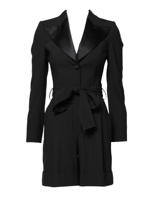Black Wool Jumpsuit Dress Women Coat Jacket